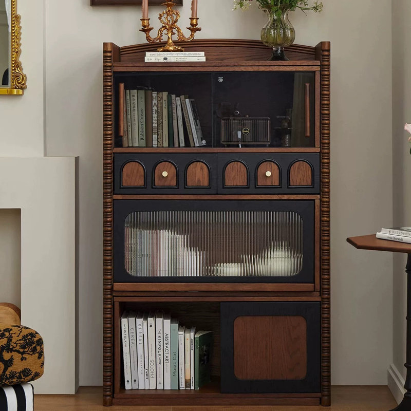 Nut-brown+Black Solid + Manufactured Wood+Glass Display Cases