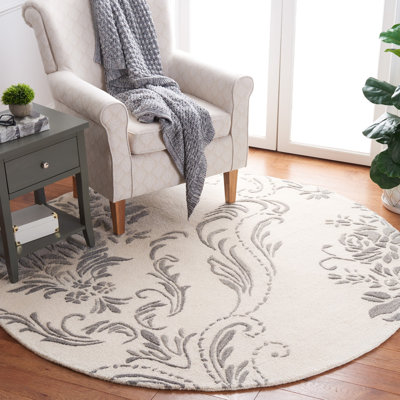Evanthia Hand Tufted Wool/Cotton Floral Rug in Ivory/Gray