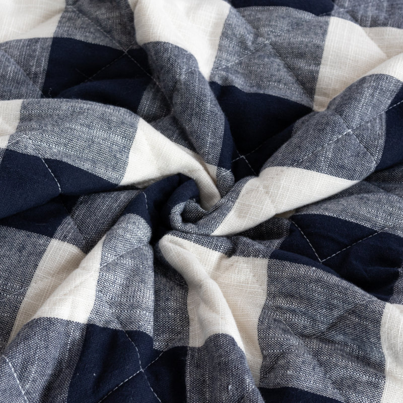Flannel Checkered Quilt, Navy, Queen Quilt  + 2 Standard Shams