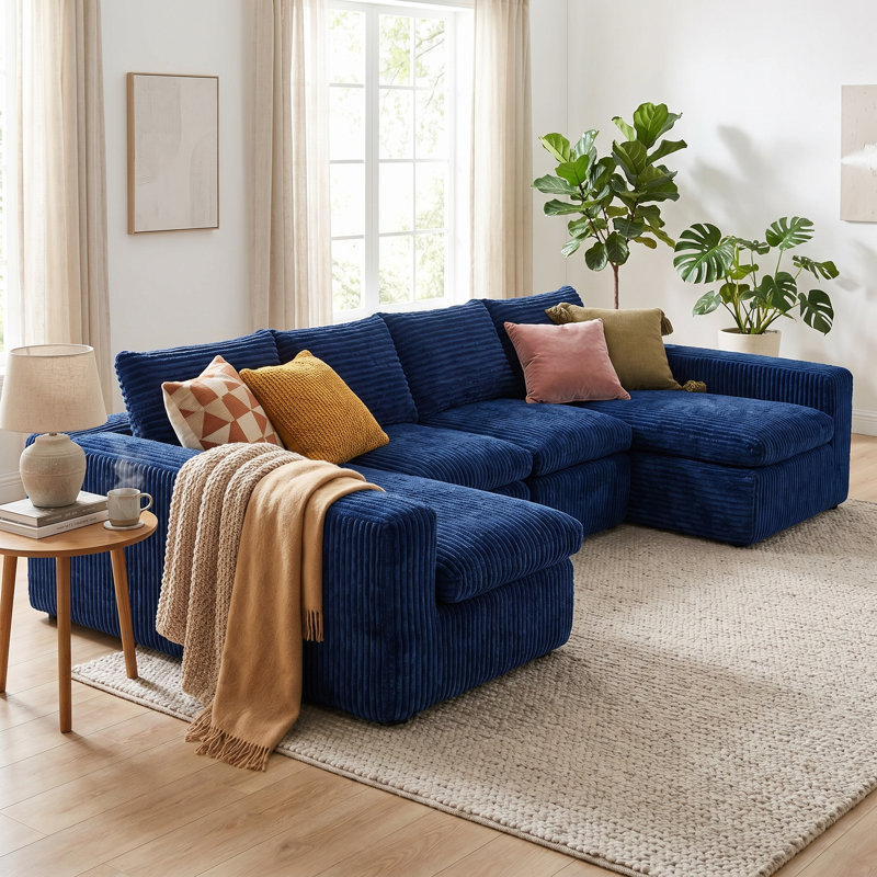 Canapé modulaire en forme de U modulaire 130 po, canapé de plancher en velours côtelé avec mousse à mémoire de forme, canapé à compression sans assemblage, mobilier de salon confortable à 6 places, chaise interchangeable