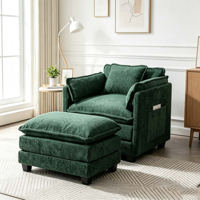 Fauteuil surdimensionné, Bouclé vert foncé