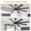 Ventilateur de plafond 72 po à 8 pales de 72 po avec lumières et télécommande, ventilateur de moteur à courant continu réversible moderne à 6 vitesses avec pour salon