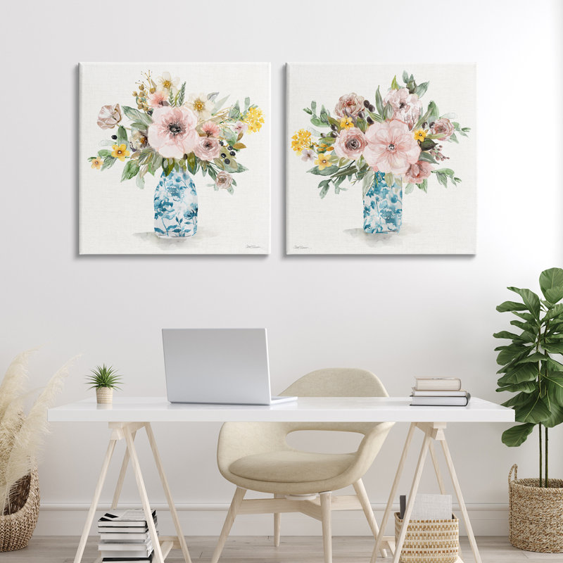Ensemble de 2 peintures sur toile Summer Chinoiserie Flowers, design par Carol Robinson, H 24 po x l 24 po