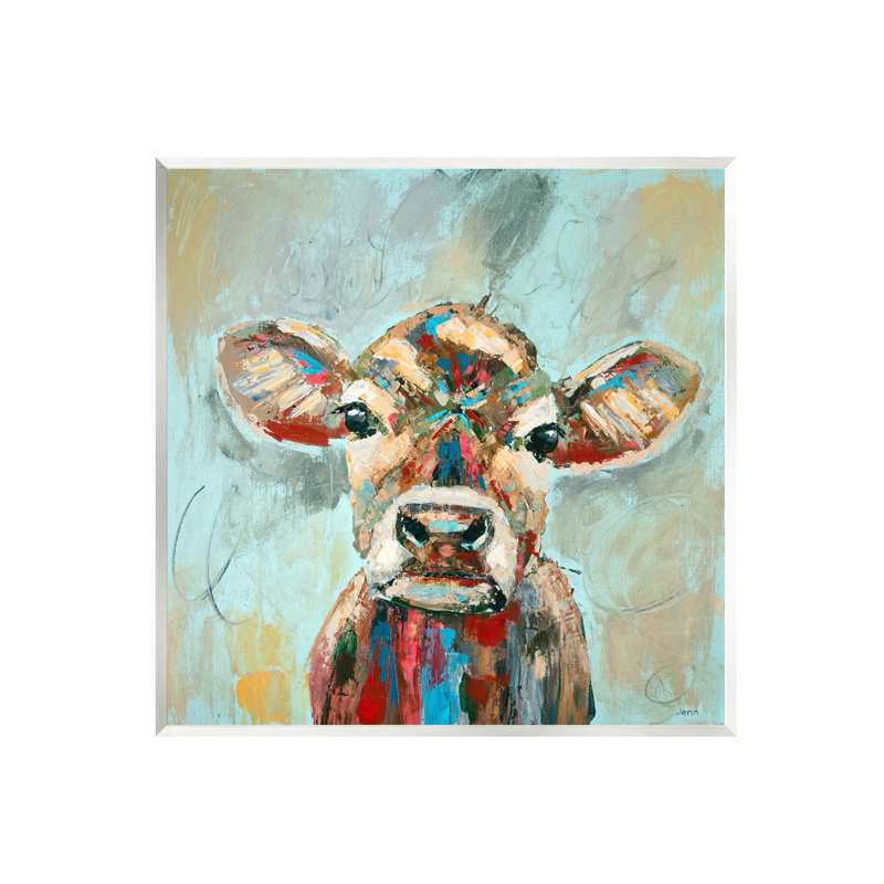 Vache brossée, art de giclée par Jen Seeley, H 12 po x l 12 po x P 0,5 po, Bois