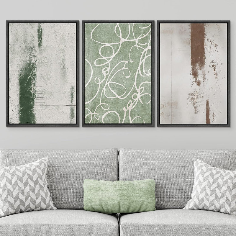 «Industrial Pastel Paint Strokes Abstract Geometric Illustration Minimalisme», reproduction d'art encadrée sur toile 3 pièces
