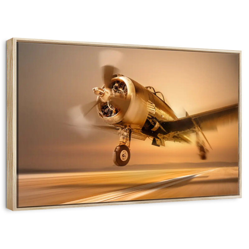 Drifting Sports Plane, Floating Frame Natural Wood, 25" X 17"