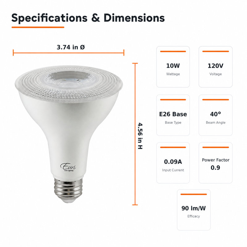 Ampoules DEL PAR30 Euri Lighting, 10 W, 900 lm, équivalent 75 W, 5 000 K, culot E26, dimmables, homologuées CEC/UL, ensemble de 2