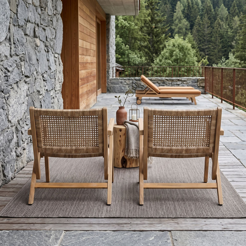 Ensemble de 2 fauteuils d'extérieur transitionnels avec cadres en bois d'acacia et accents en osier tissé