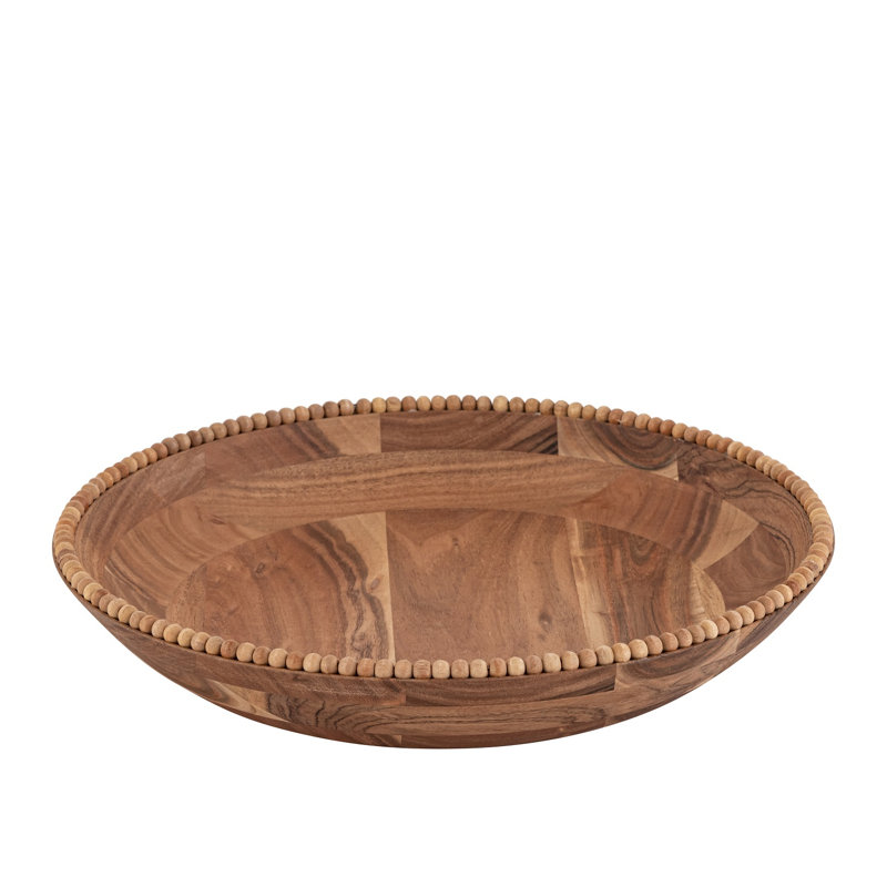 Diamètre du bol en bois d'acacia perlé, H 3,5 po x L 18 po x l 18 po