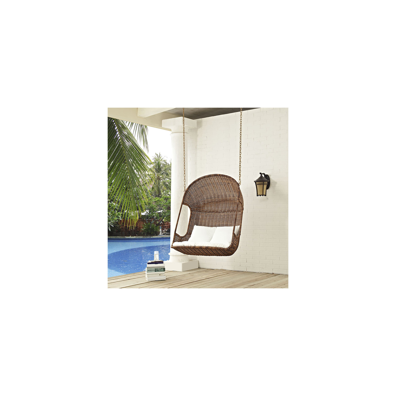 Vantage White/Brown Wood Outdoor Patio Swing Chair