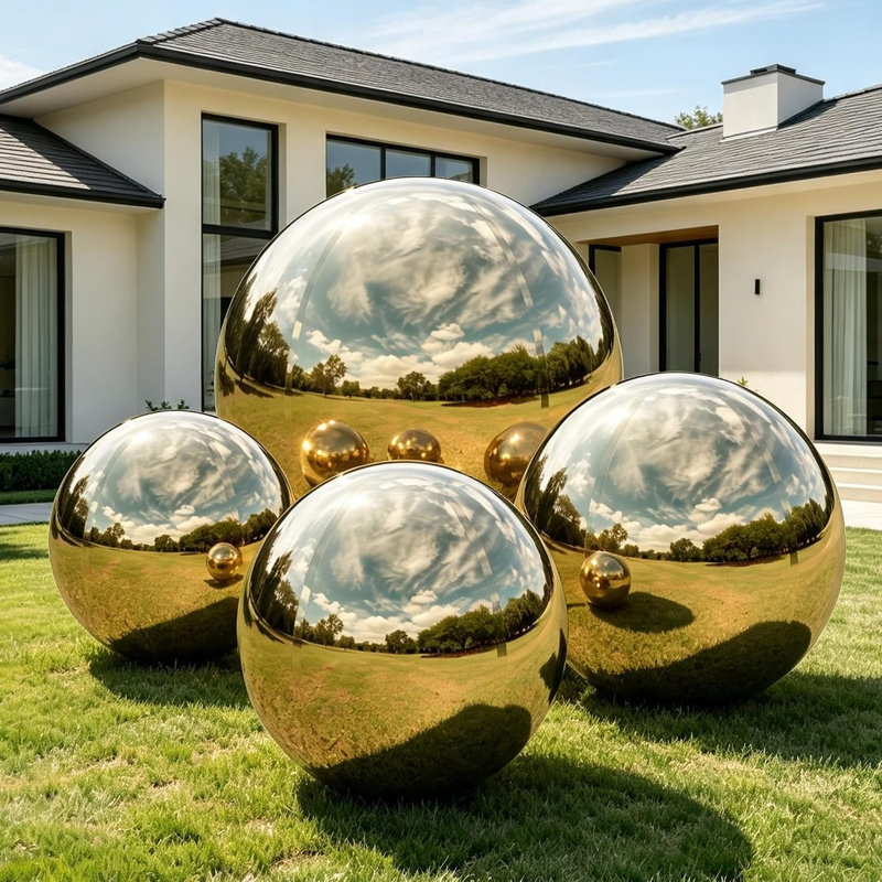 Boules de miroir gonflables avec anneau en D, boule décorative réutilisable, 19.7"+31.5"+47.2"+59.1", Doré
