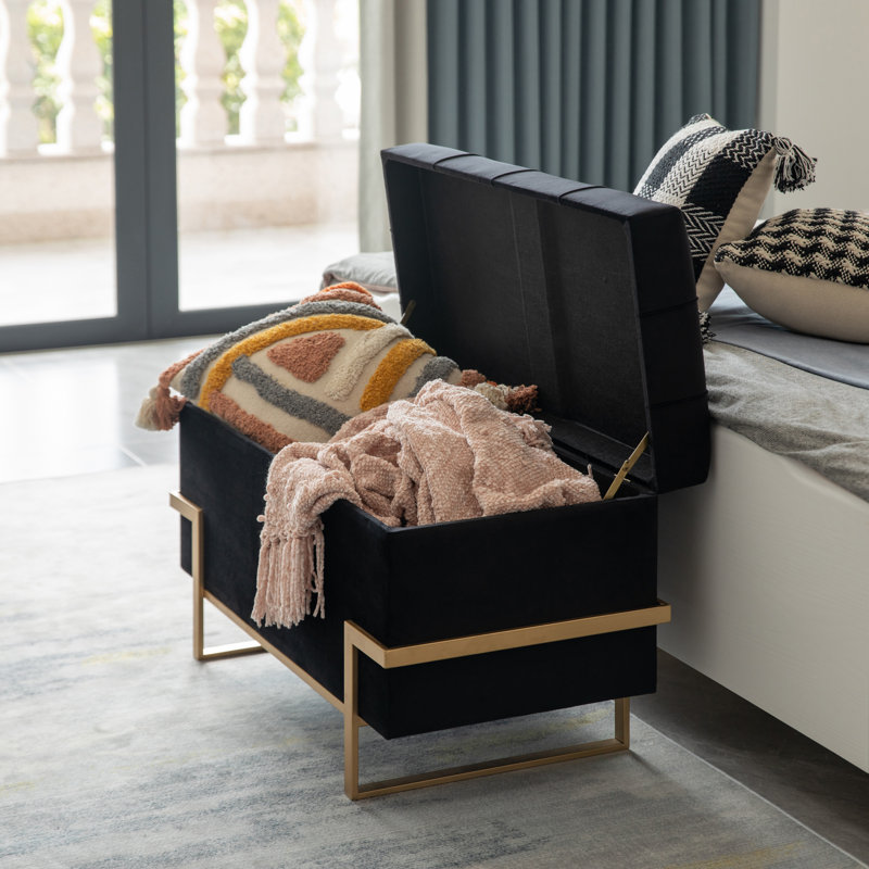 Havenhill Velvet Ottoman, Black Large
