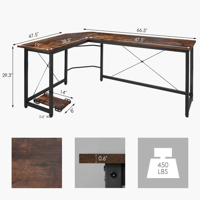 Louque 19Cm W L-Shaped Computer Desk, Brown