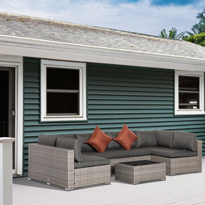 Faigy Rattan Corner Sofa Set Garden Furniture Set 4 Pieces 6 Seater Grey