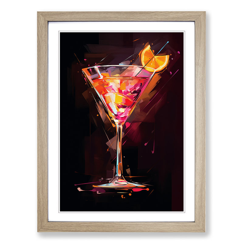 Cocktail Gestural No.3 - Single Picture Frame Print on Wood, Oak Framed, 64cm H x 46cm W x 2cm D