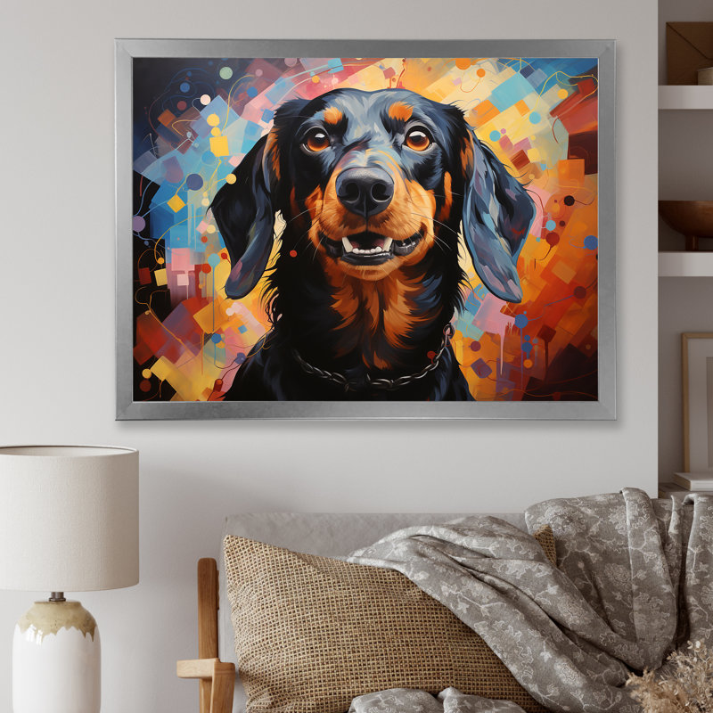 Dachshund Delight V sur toile, H 34 po x l 44 po x P 1,5 po, Cadre flottant noir