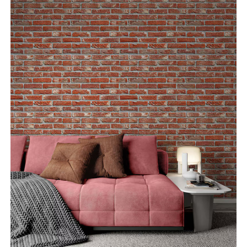 Rustic Red Exposed Brick Wall Mural, 105.96" L x 138" W