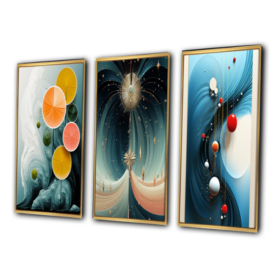 " Secrets Of Desire Abstract In Circular Blue " 3 - Pieces