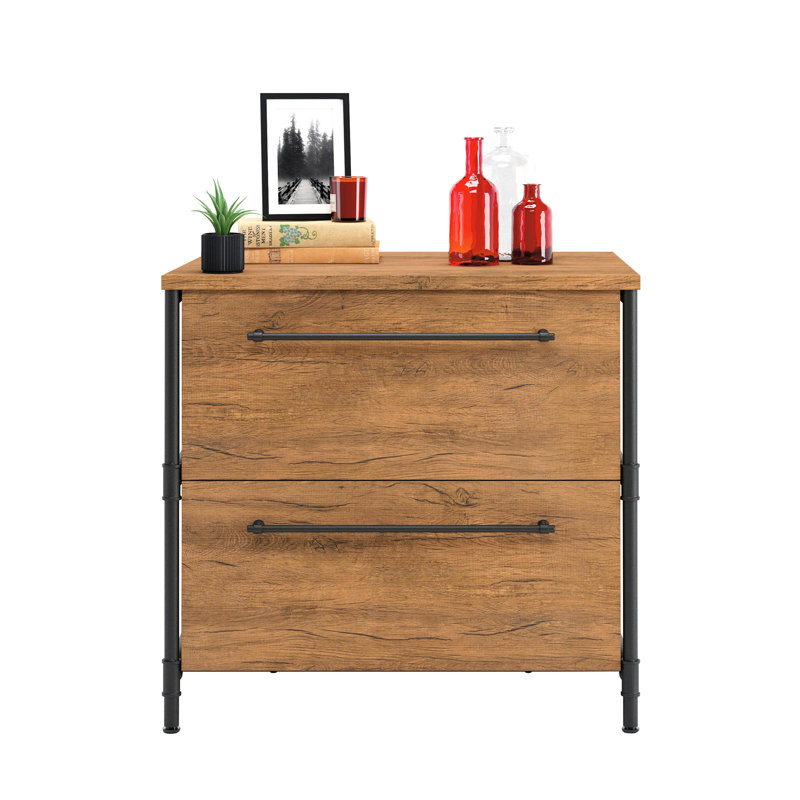 Brown Lateral File For Organizing Office And Home Study Documents, Drawers Accommodate Letter Legal Sizes, Oak Finish Decor Compatibility, Interlock To Avoid Multiple Drawer Opening, Simple Assembly,