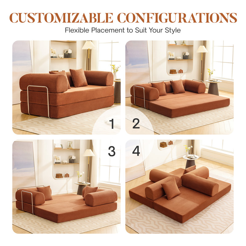 Foldable 3-Person Fabric Sofa Bed - High Rebound Sponge