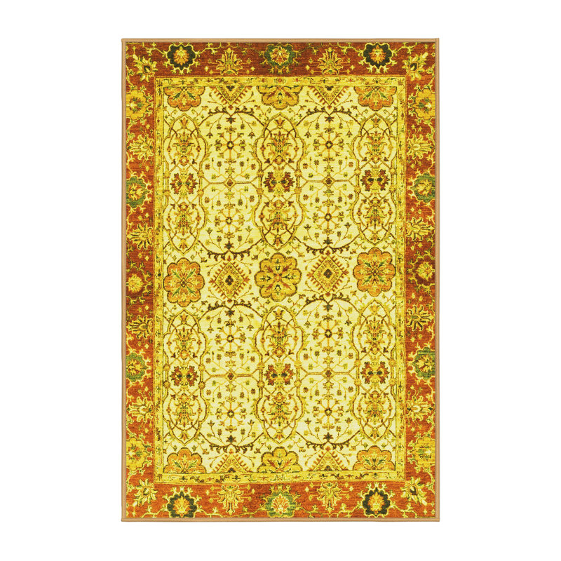 Tapis oriental en laine / polyester tissé à la machine Jerame - doré / brun clair / brun, Tapis de couloir 2 pi x 5 pi
