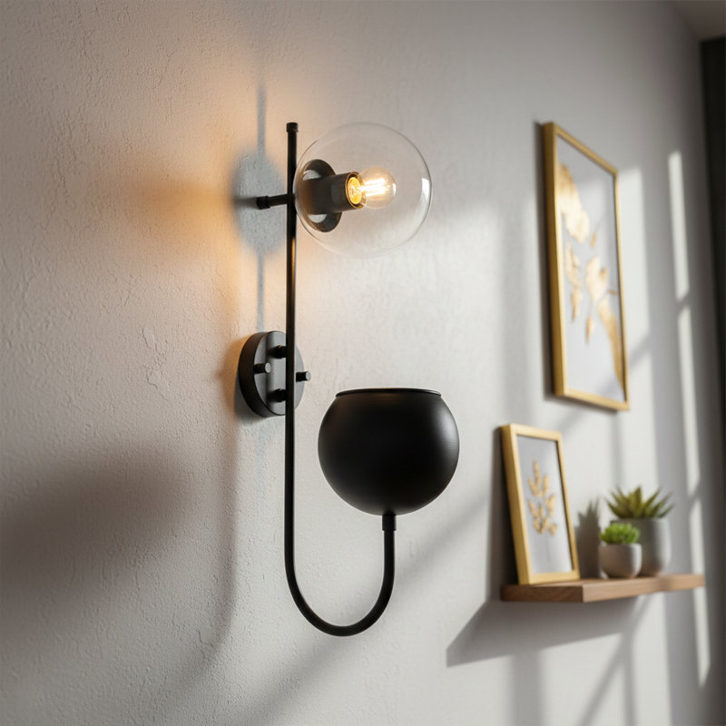 Cora Modern Wall Sconce With Integrated Planter, Transparent, Ink