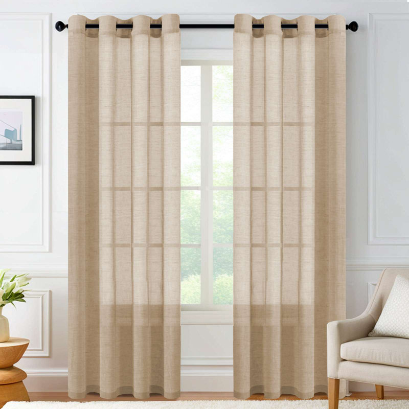 Linen Blended Textured Semi-Sheer Grommet Curtains - 37"/52" Widths Semi-Private & Light-Filtering Linen-Style Panels for Bedroom 