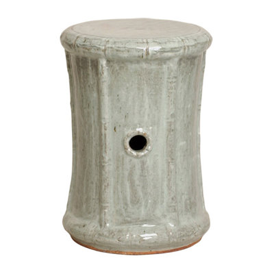 Bamboo 18 in. H Crakle Celadon Crackle Round Ceramic Garden Stool