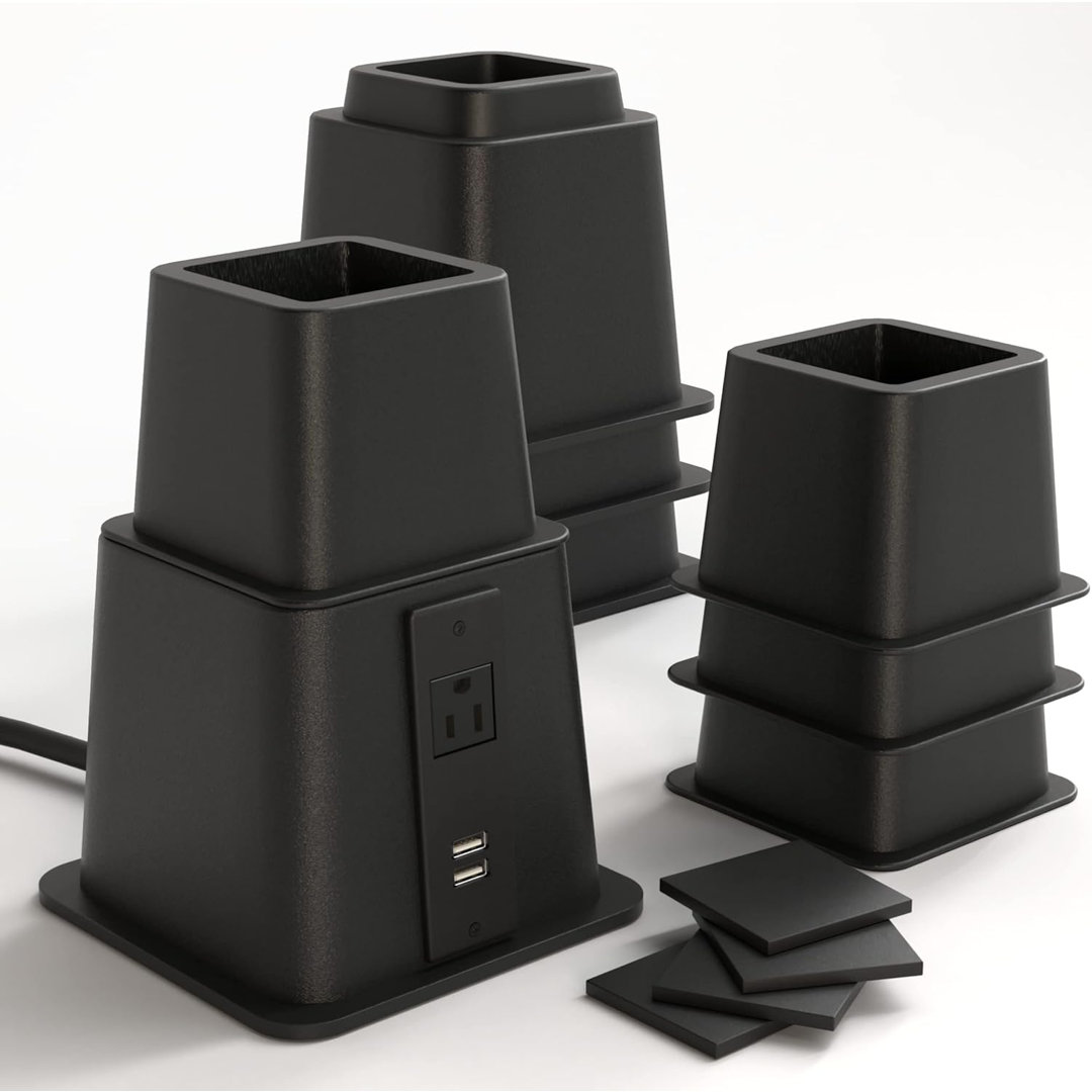 Home Intuition Heavy Duty Adjustable Bed Risers Furniture Riser 3, 5 or 8-Inch, 4 Pack (Grey W/USB) (Set of 4) Home Intuition 