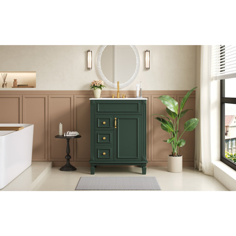 Meuble-lavabo 24 po avec lavabo en céramique, petite armoire de lavabo, Vert