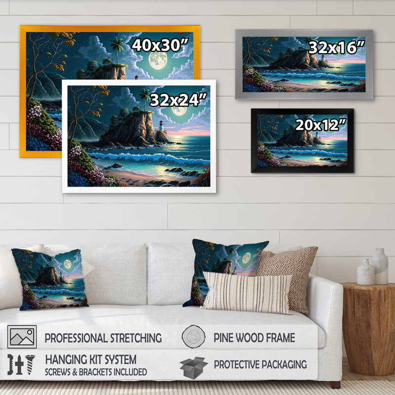 Coucher de soleil moderne en style I - reproduction sur toile, H 16 po x l 32 po x P 1 po, Cadre photo noir