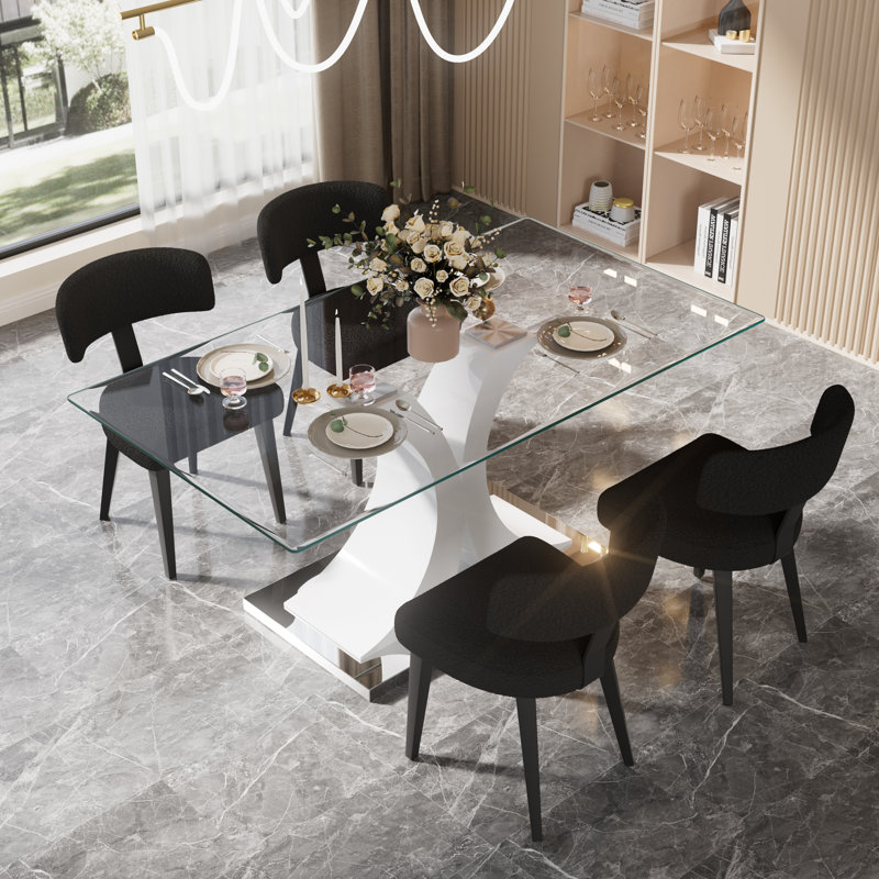 Ensemble de salle à manger en verre, Noir, 5