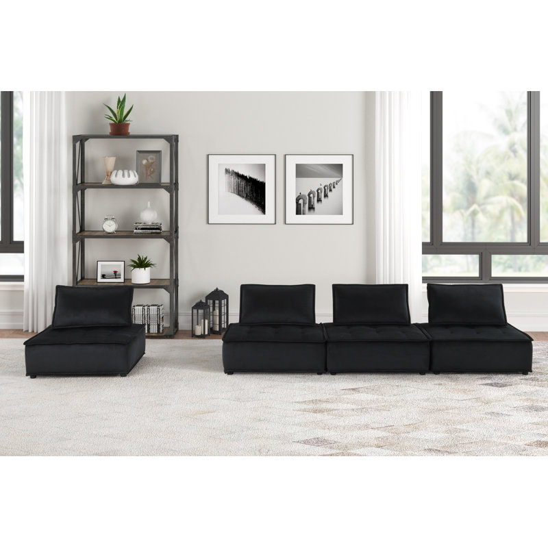 Charmie 160'' Velvet Sofa, Black