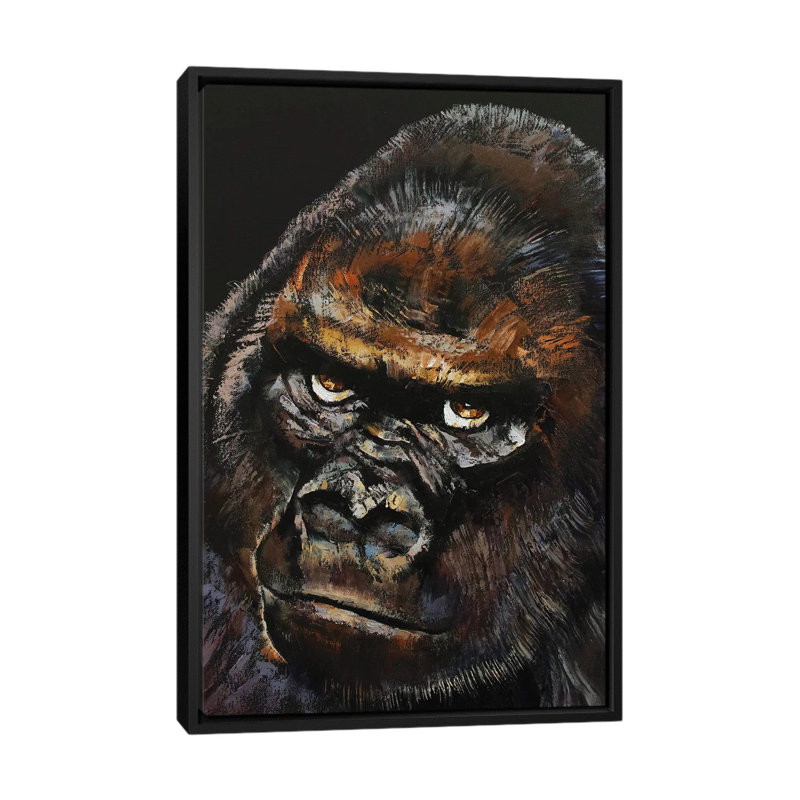 « gorilla » par michael cris, impression sur toile, H 26 po x l 18 po x P 1,5 po, Toile avec cadre noir, Pas de tapis