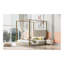 Grand lit plateforme à baldaquin avec tête de lit et structure en métal, beige