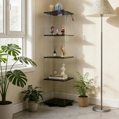 Rotatable Four-Layer Tempered Glass Display Cabinet,Liquor Cabinet,File Cabinet,Storage Cabinet,With Remote Control Paipai Lamp,Adjustable Feet,Be Placed In The Living Room,Kitchen,Corridor