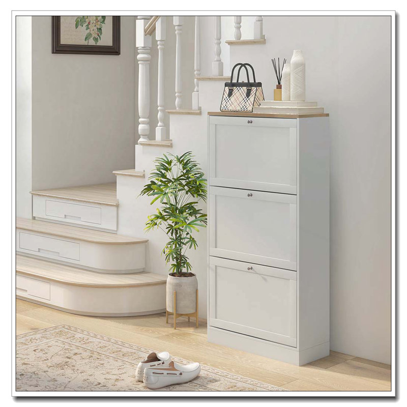 Armoire de rangement pour chaussures étroite pour le vestibule avec 3 tiroirs rabattables et étagère à chaussures réglable