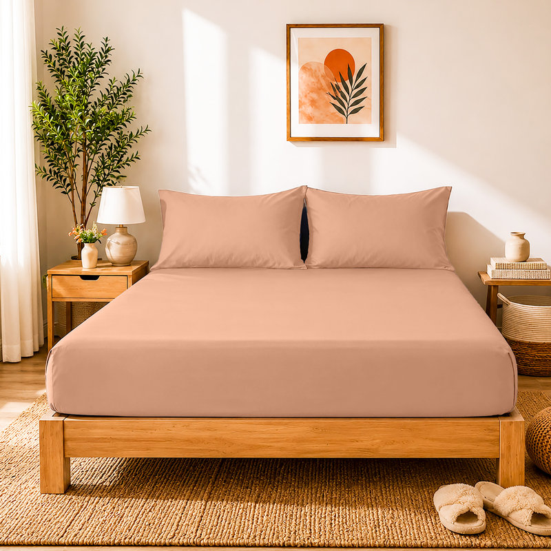 40cm Extra Deep Fitted Sheet - Luxury Microfiber Deep Pocket Bed Sheet Secure Fit, Single (91x190cm), Peach