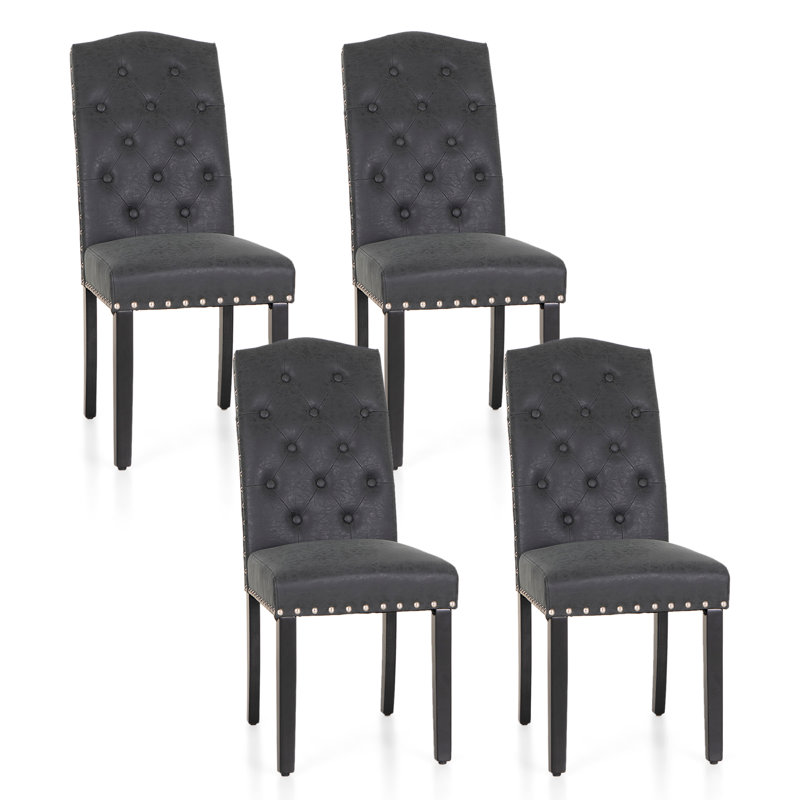 Chaise rembourrée capitonnée en bois massif, Noir, Noir