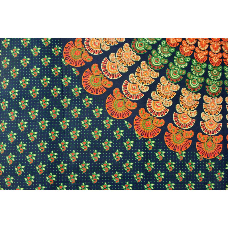 Tapisserie en coton sanganer mandala peacock, H 68 po x l 102 po, Vert