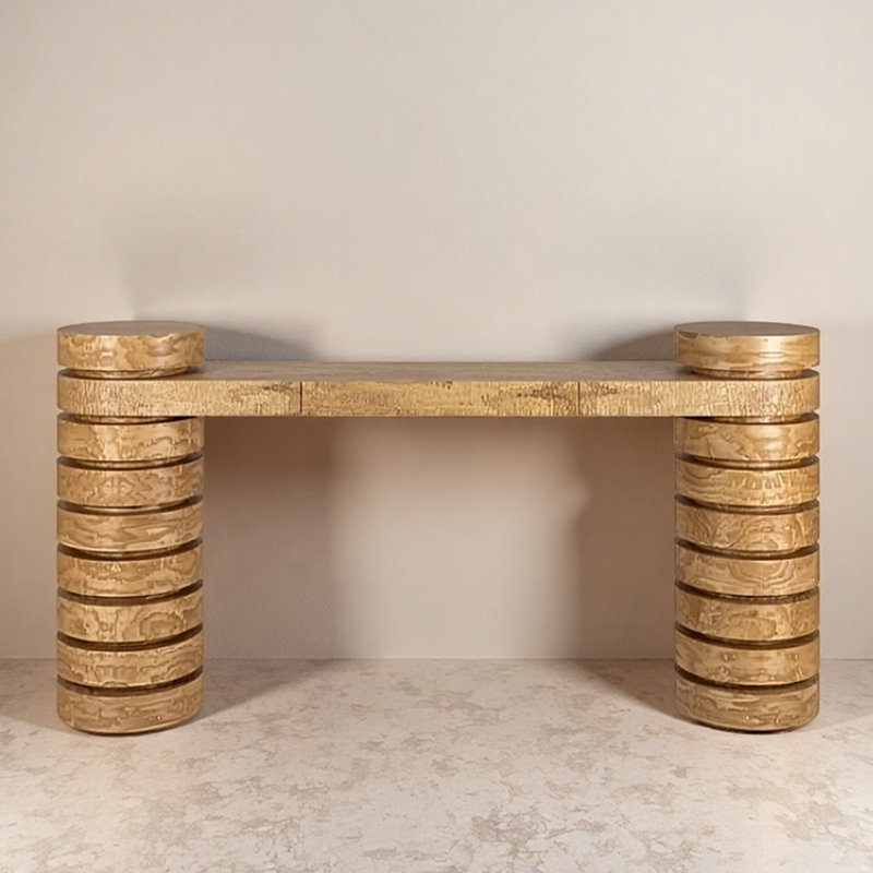 Mid-Century Modern Solid Wood Entryway Console, 33.5" H x  63" W x 11.8" D