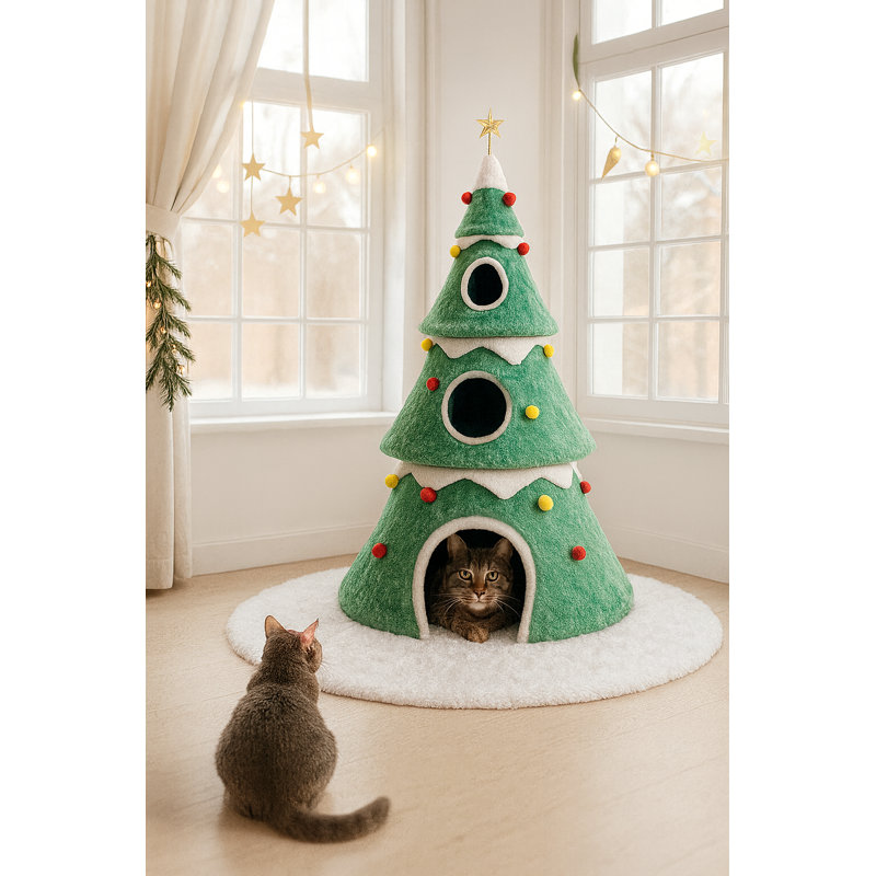 The Holiday Aisle 56" H Cat Christmas Tree W/ Condos & Tree Skirt &  Reviews | Wayfair