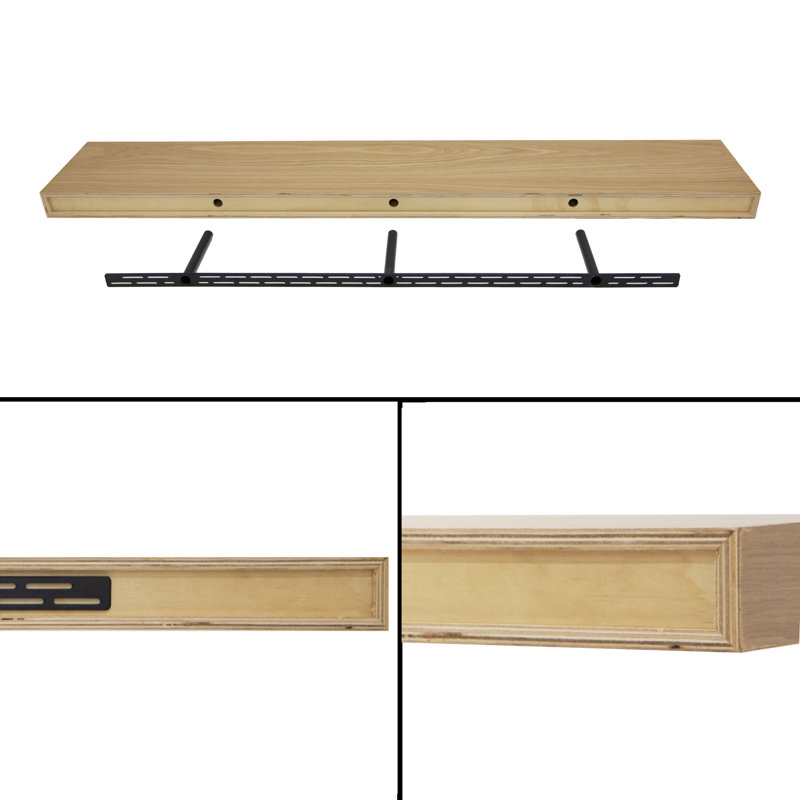 Long Fireplace Mantel, Floating Bookshelf With Hidden Bracket, Wall Shelf For Kitchen Decor, Office Shelf, Farmhouse And Rustic Decor, Thick, White Oak Veneered, Home Organization, Natural Finish