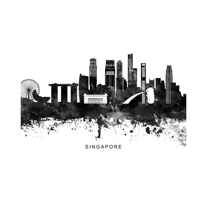 Singapore Skyline Black & White 1 Piece Wrapped Canvas Wall Art, 66.04cm H x 101.6cm W x 1.91cm D