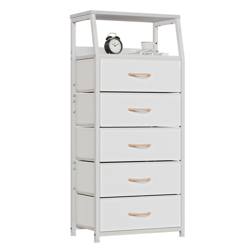 White Metal Frame 5-Drawer Fabric Nursery Dresser