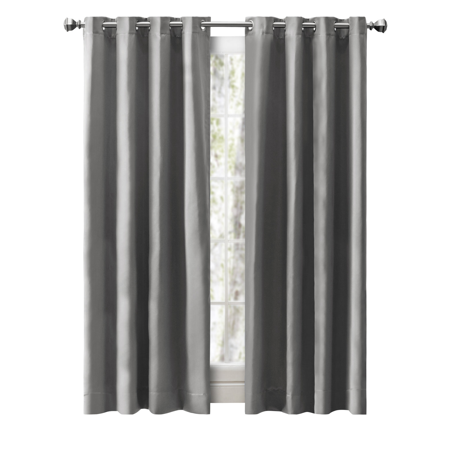 Ardelle Blackout Synthetic Curtain, 56" W x 63" L, Gray with Brushed Nickel Grommets