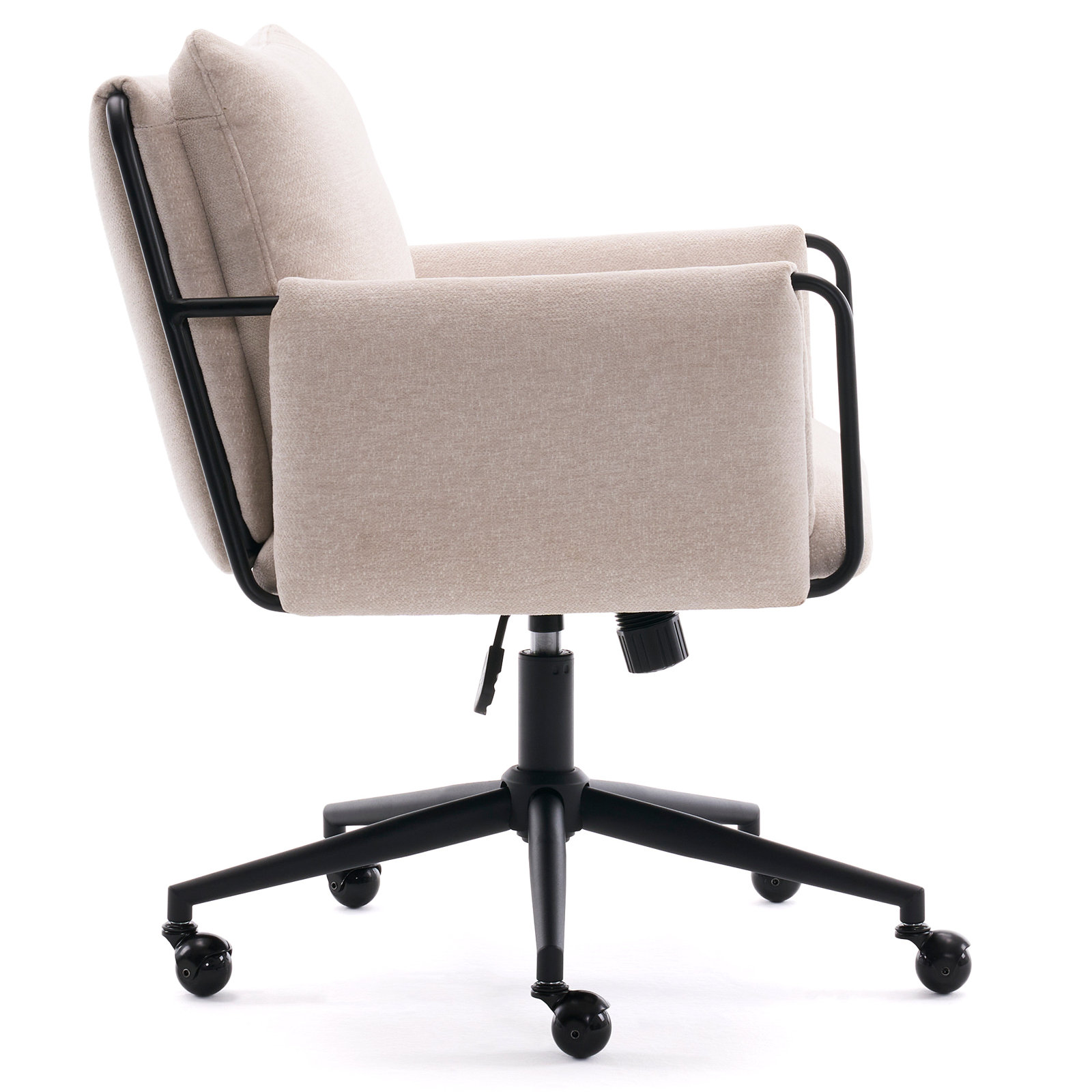 Arianna Upholstered Swivel Office Chair, Beige Seat/ Black Frame