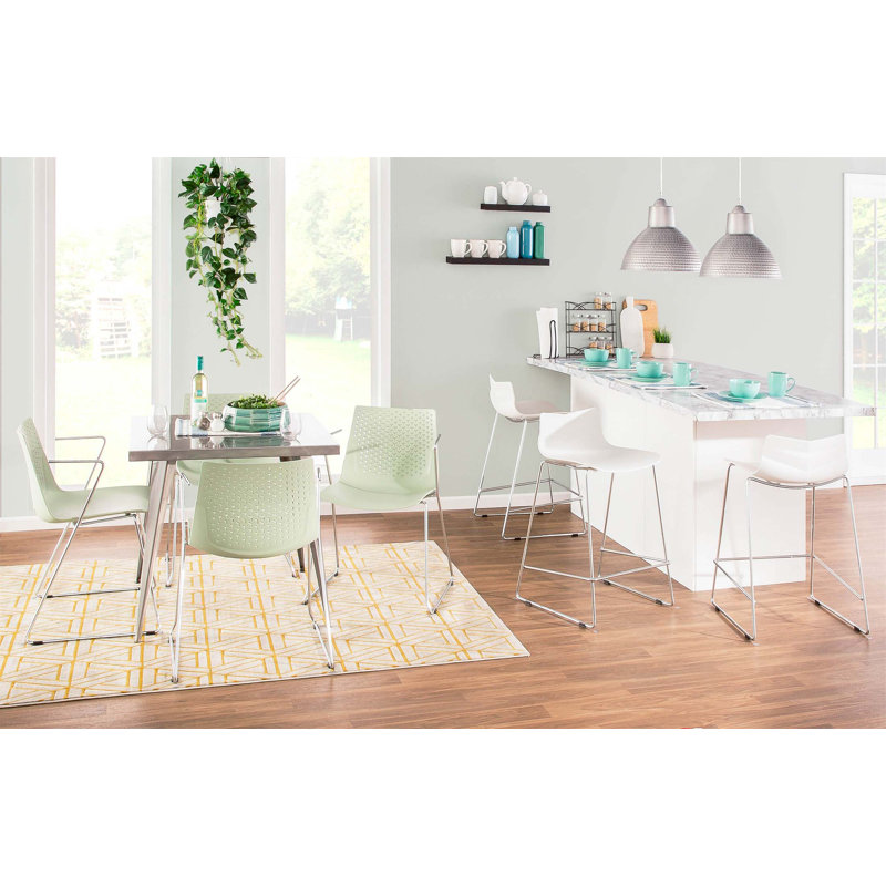 Matcha Sleek Chrome and Green Modern Arm Chair - Set of 2