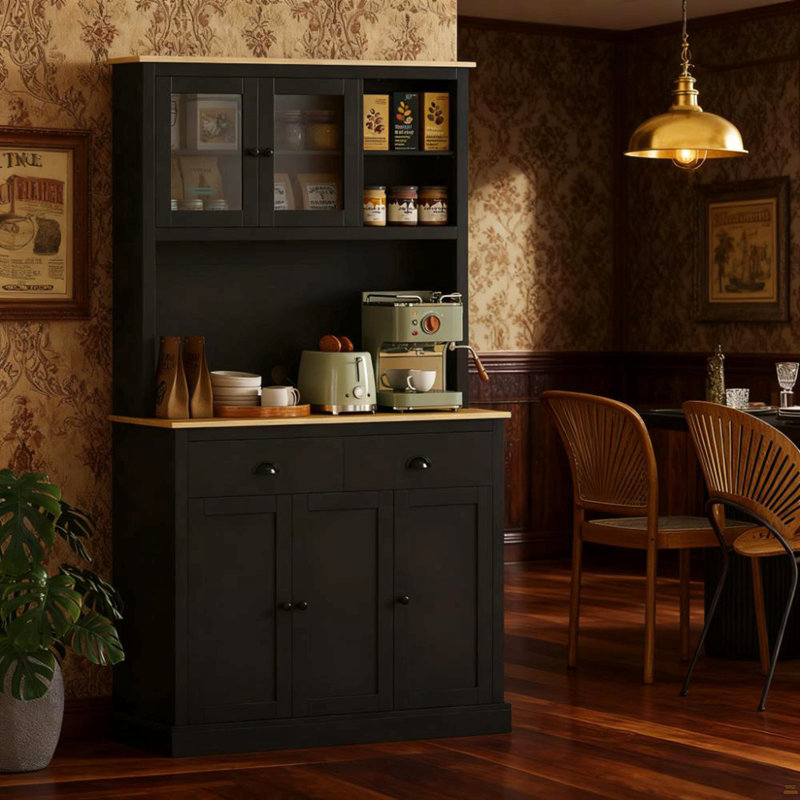 71" Tall Freestanding Kitchen Cabinet Black, Black