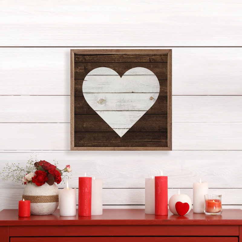White Heart On Brown, 12" H x 12" W, Brown/White